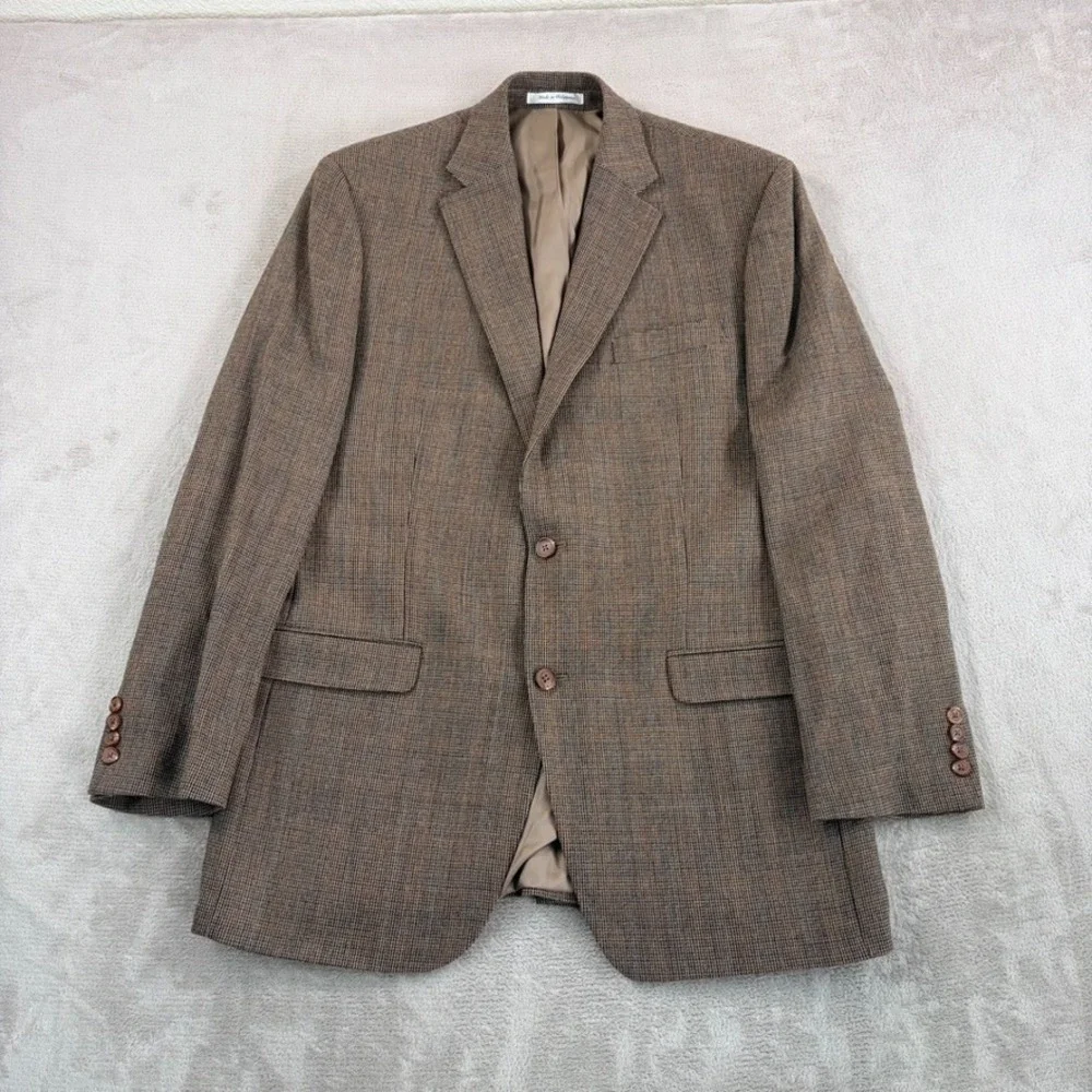 Vintage Ralph Lauren Blazer Sport Coat Men 42L Brown 100% Wool Houndstooth